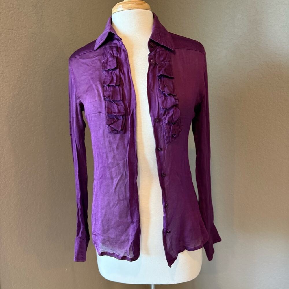 Yves Saint Laurent YSL Purple Silk Ruffle Blouse Vintage XS